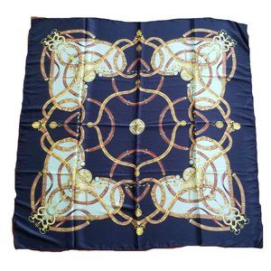 LARGE SATIN LARGE SQUARE SCARF SHAWL WRAP BLUE 34" x 34" EQUESTRIAN